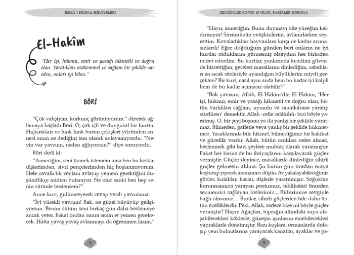 Zenginler Covid Olur kitabı, 9 yaş üstü çocuklar için Esmâ-i Hüsna'nın hikmet ve yaratılış temalı anlatıldığı eser